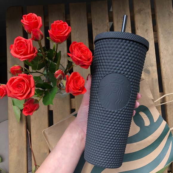 TWO Starbucks Matte Black Tumblers +straw stoppers - Picture 8 of 11